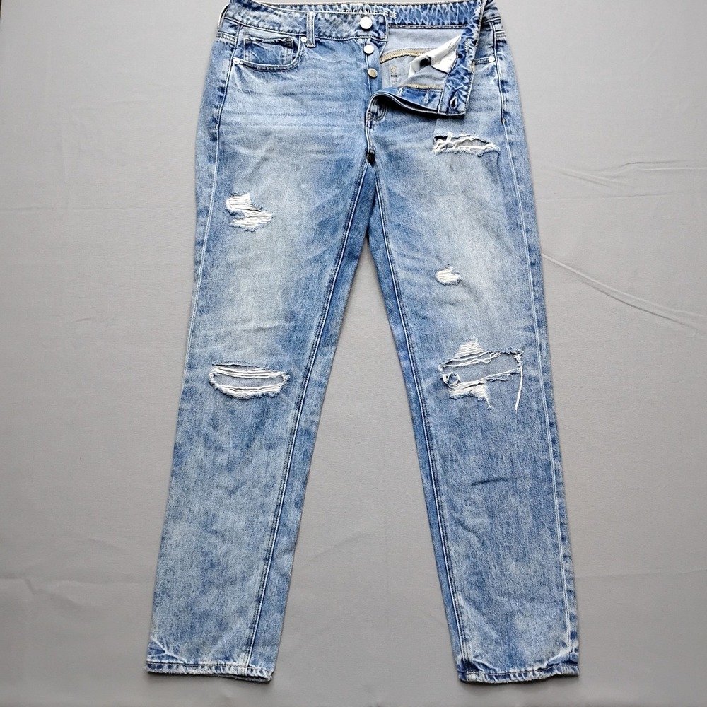 American Eagle Tomgirl Distressed Jeans Womens 12 X-Long Light Wash Blue Cotton